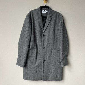 Topman Glen Houndstooth Wool Blend Peacoat Size L
